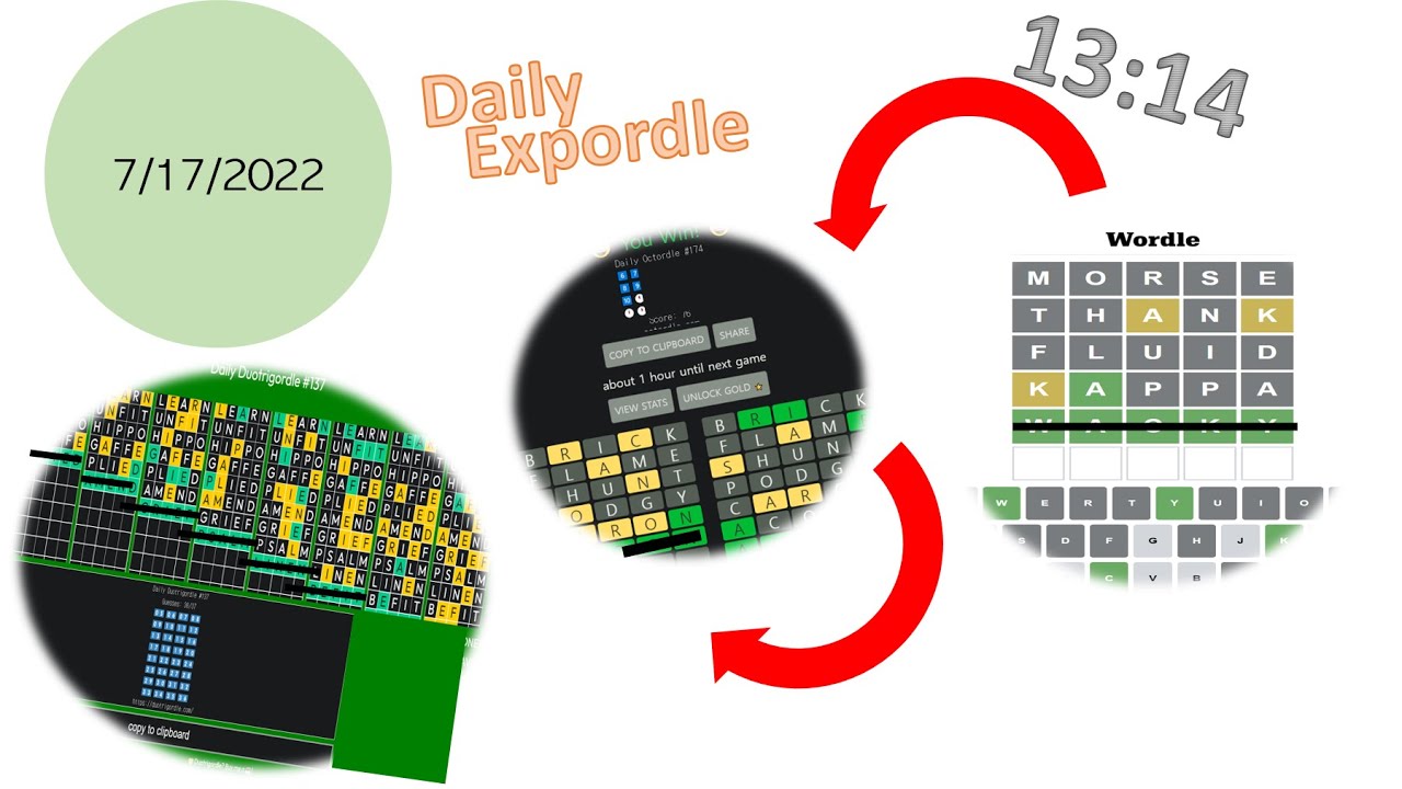 Expordle July 17 2022 in 1314 [Various MultiWord Wordles!] YouTube