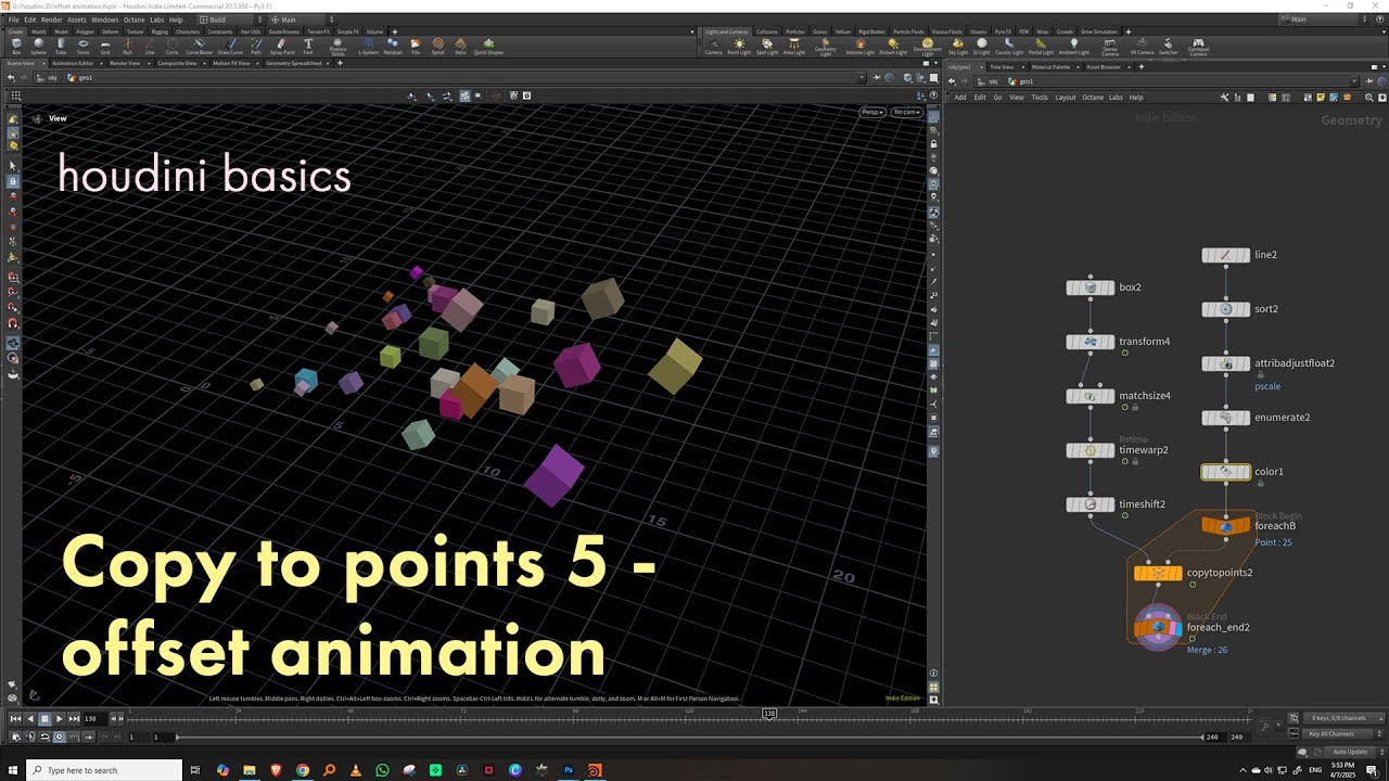 Houdini Basics - Copy to points 5 - Offset Animation - YouTube