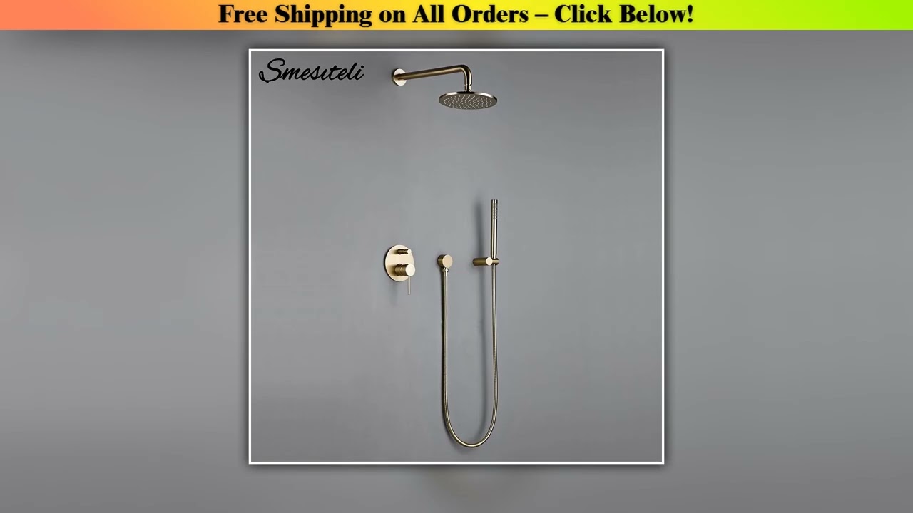 Shower System Wall Mount Bathroom Set Bath Faucet Brass Diverter Mixer Tap Brushed Gold With