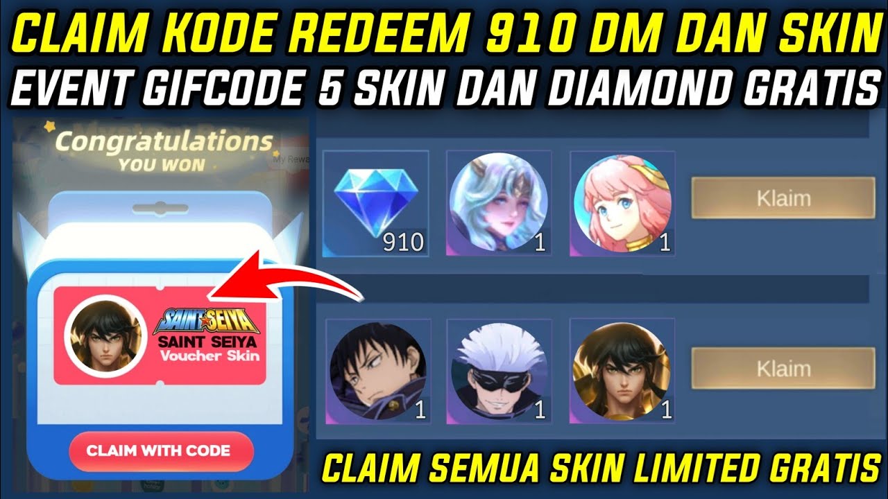 CLAIM KODE REDEEM 910 DIAMOND DAN 5 SKIN GRATIS - EVENT GIFCODE DIAMOND ...