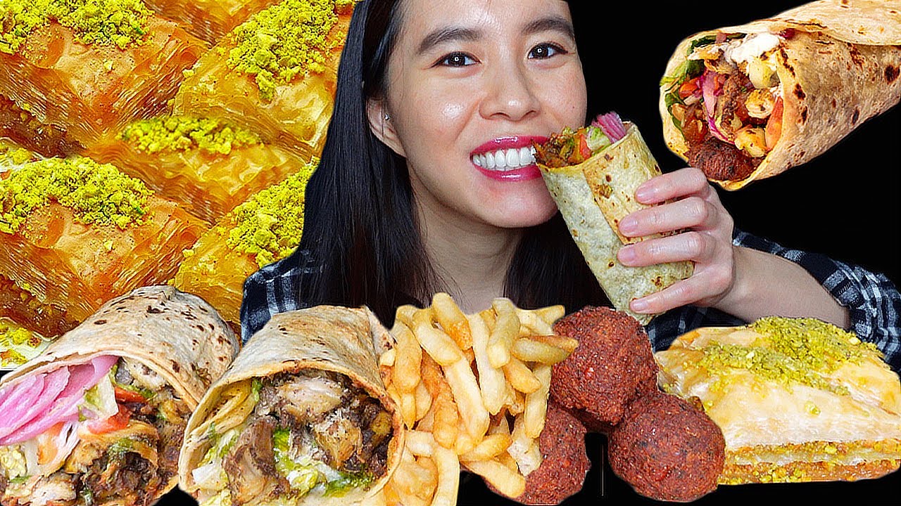ASMR CARVED CHICKEN DONER KEBAB + FALAFEL + BAKLAVA + FRIES MUKBANG 먹방 EATING SOUNDS | Rossikle ASMR