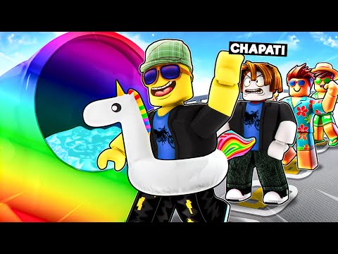 STANDING IN THE WORLDS LONGEST WATER SLIDE LINE IN ROBLOX