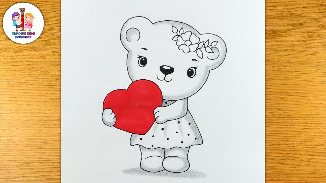 Valentines Day Teddy Bear Holding a Big Heart Stock Illustration -  Illustration of white, isolated: 48866572