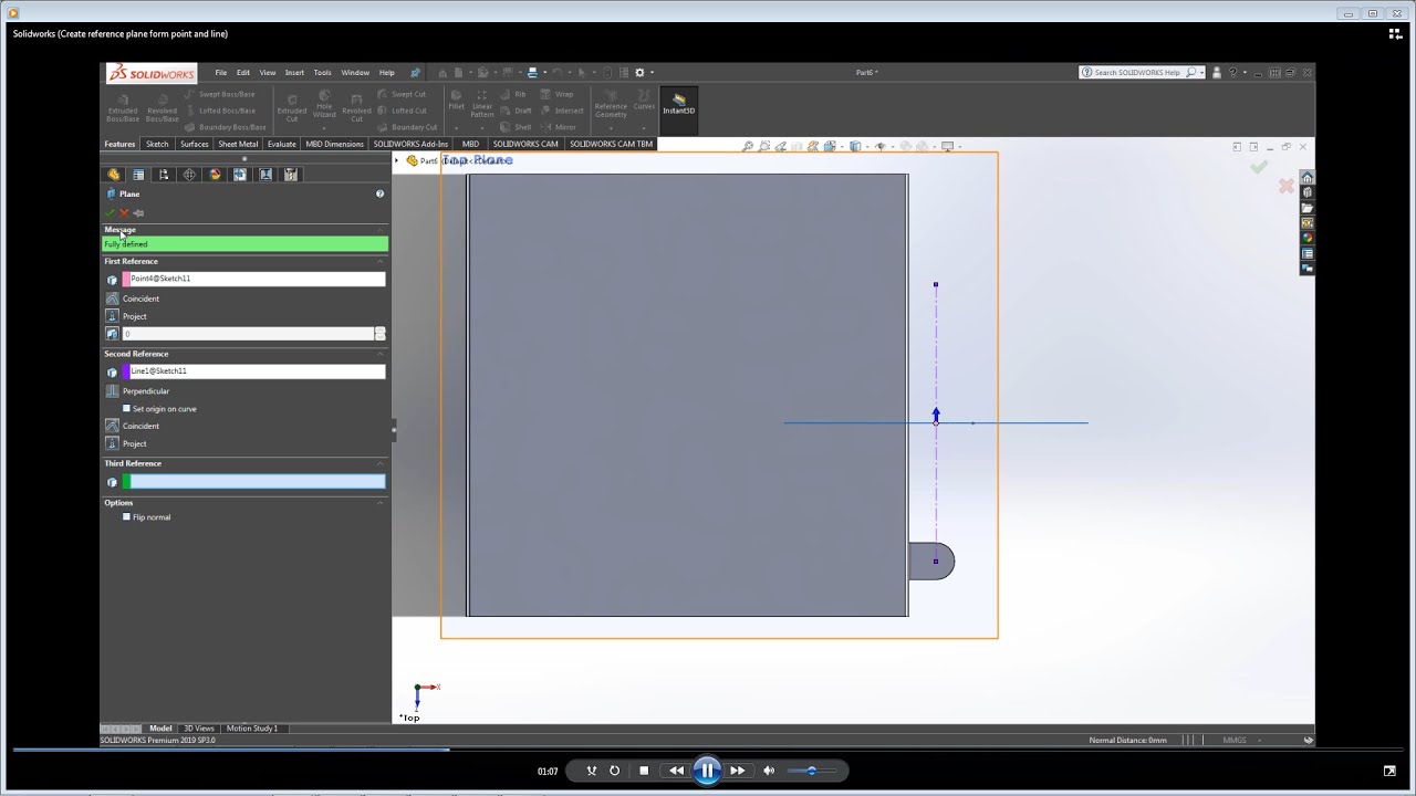 Solidworks (Create reference plane from point,line) - YouTube