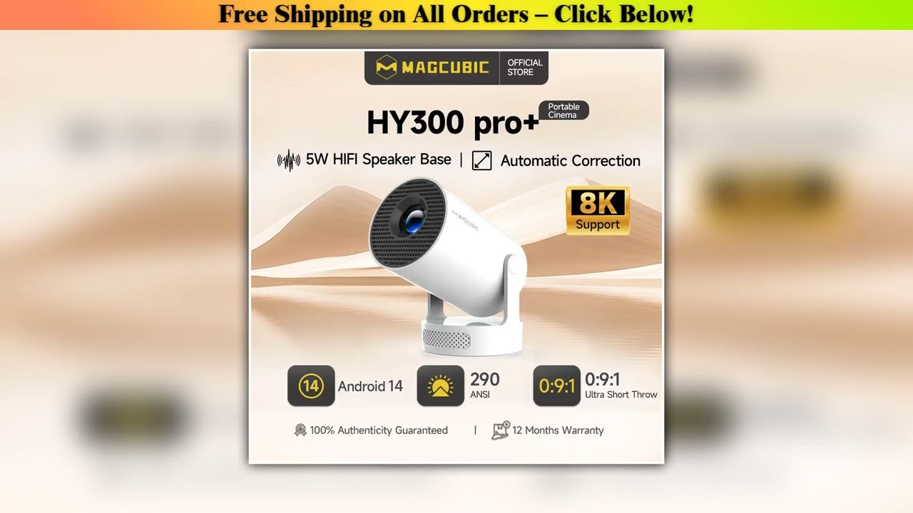 Magcubic HY300 Pro + Ultra Projector 8K 720P Portable Projector with WiFi 6 BT5.4 Auto Vertical