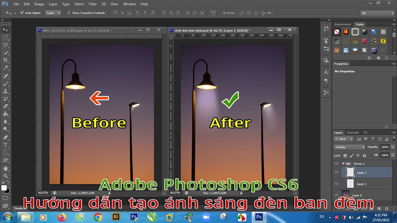 Hướng dẫn cách tạo ánh sáng đèn vào ban đêm với Brush, Overlay và