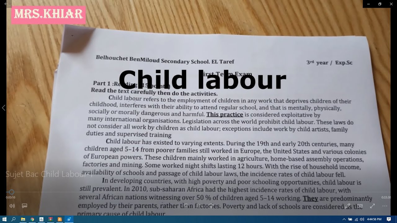 [ETHICS IN BUSINESS]CHILD LABOUR حل إختبار بكالوريا الفصل الأول