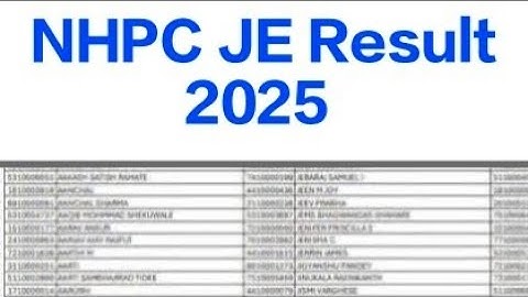 NHPC JE Result 2025 Cut Off Marks, Merit List Pdf Download /NHPC Junior Engineer Result 2025 