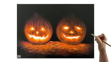 HALLOWEEN PAINTING Tutorial, Pumpkin, Jack O Lantern, Easy Acrylic Painting Tutorial For Beginners