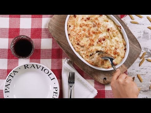 Receita de MACARRÃO COM QUEIJO E BACON NO FORNO