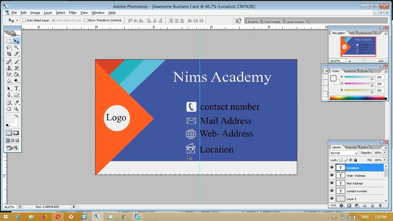 นามบัตร photoshop template  New Update  How to Design Professional Business Card  In Adobe Photoshop CS2 ?-Nims Academy