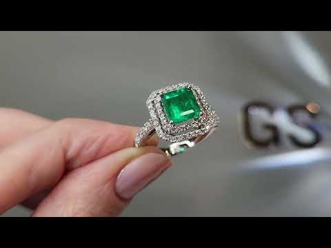 Кольцо с изумрудом цвета Muzo Green 1,85 карат и бриллиантами в белом золоте 750 пробы Видео  № 1
