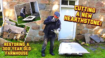 Cutting a new hearthstone for our 300 year old living room. #restoration #renovation #dailyvlog