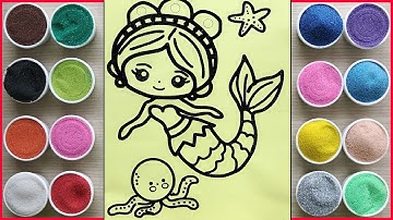 TÔ MÀU TRANH CÁT NÀNG TIÊN CÁ BƠI CÙNG BẠCH TUỘC - Sand painting mermaid, octopus@ChimXinhChannel