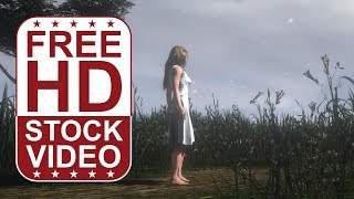 Free Stock Videos – woman standing idle on grass land with particles 3D animation