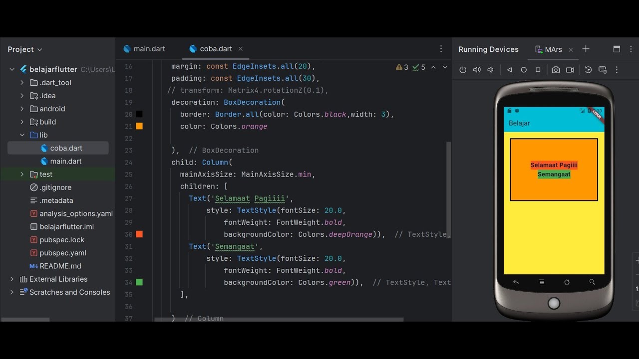 Flutter Container, Margin, Padding, Decoration, Tranform, Column - YouTube