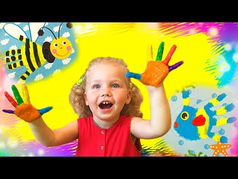 Видео: Полина красит ручки красками и Учит цвета на Английском Funny kid play, learn colors Песни для детей