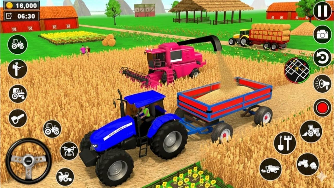 Realistic tractor farming simulator harvesting  | Ultimate village farming gameplay