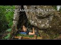 3 days solo survival camping in the rain  complete tree trunk shelter with fireplace fish trap