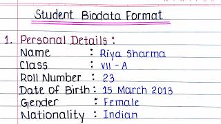 Biodata Format For School Students|How To Write Biodata For School |Bio Data Form English For School