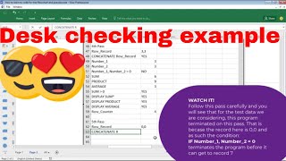 desk checking example for algorithm in a table format | #5