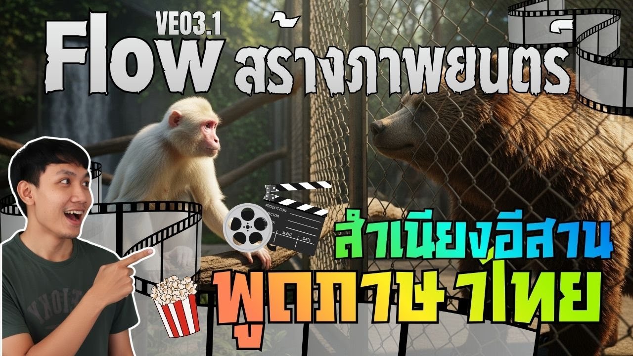 สอนทำภาพยนตร์ พูดภาษาไทย Flow (veo3.1) | พูดอีสาน สัตว์พูดได้ (สอนฟรี)