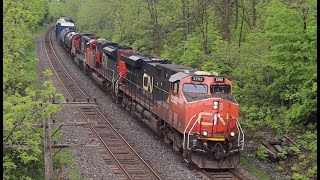 Thundering Monster CN Train 3 Engines 2292+8009+5631passing London CN/CPKC Bridge