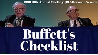 Warren Buffett's Investment Checklist (1998 Q9 pm)