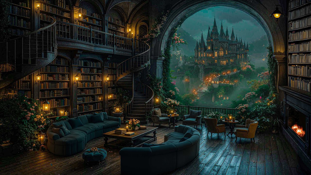 Ethereal Gothic Spring Library Ambience 🌿 Dark Academia Rain Piano for Studying & Relaxing