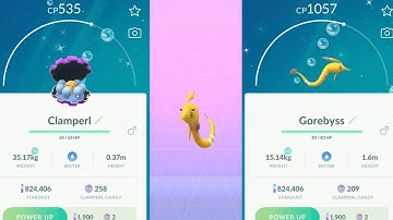 Evolving Shiny Clamperl into Shiny Gorebyss - Pokemon Go Clamperl Limited Research Day
