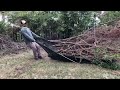 Free backyard storm debris cleanup and tall lawn mowing for elderly man