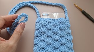 DIY Tutorial Crochet phone bag  shell stitch pattern