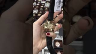 EMPORIO ARMANI MEN'S BLACK LEATHER BAND GOLD TONE STEEL