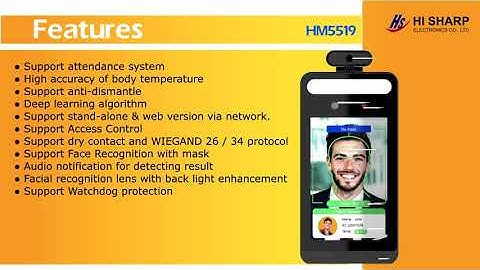 HI SHARP HS-HM5519 Facial Recognition with Temperature Screen Attendance  Device