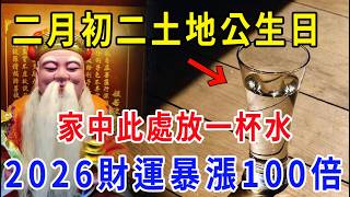 二月初二土地公生日，家中此處放一杯水，2026財運暴漲100倍，子孫三代不用愁！