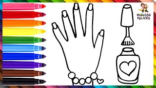 Dibuja y Colorea Una Mano Con Esmalte En Las Uñas De Arcoiris 💅🖐️🌈 Dibujos Para Niños