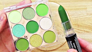 Slime Coloring with Green Makeup! Mixing Green Eyeshadow Palette & Green Lipstick into Clear Slime!