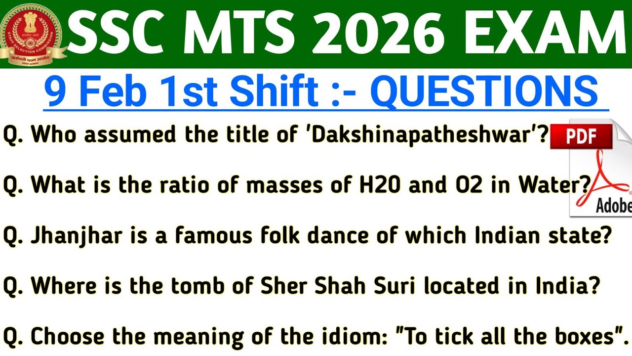 SSC MTS 9 FEB 1ST SHIFT QUESTION | SSC MTS ANALYSIS 2026 | MTS EXAM REVIEW 2026