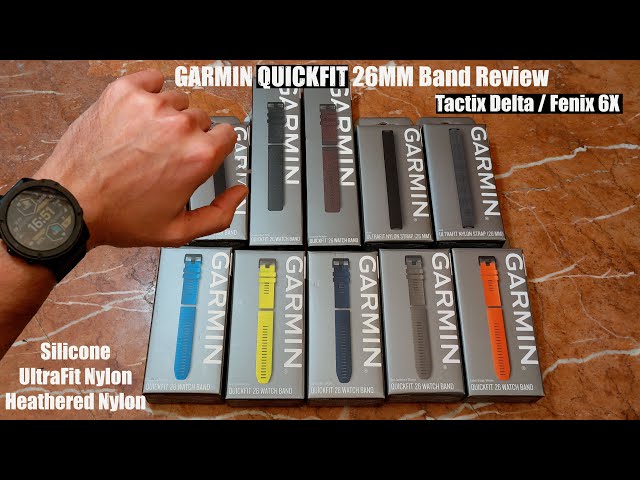 Garmin QuickFit 26mm Silicone Band, UltraFit Nylon Strap & Heathered Nylon  Strap Review - YouTube