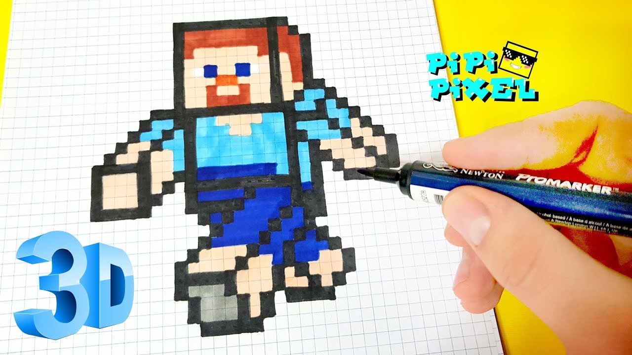 3D steve minecraft PIXEL ART HOW TO DRAW ! 