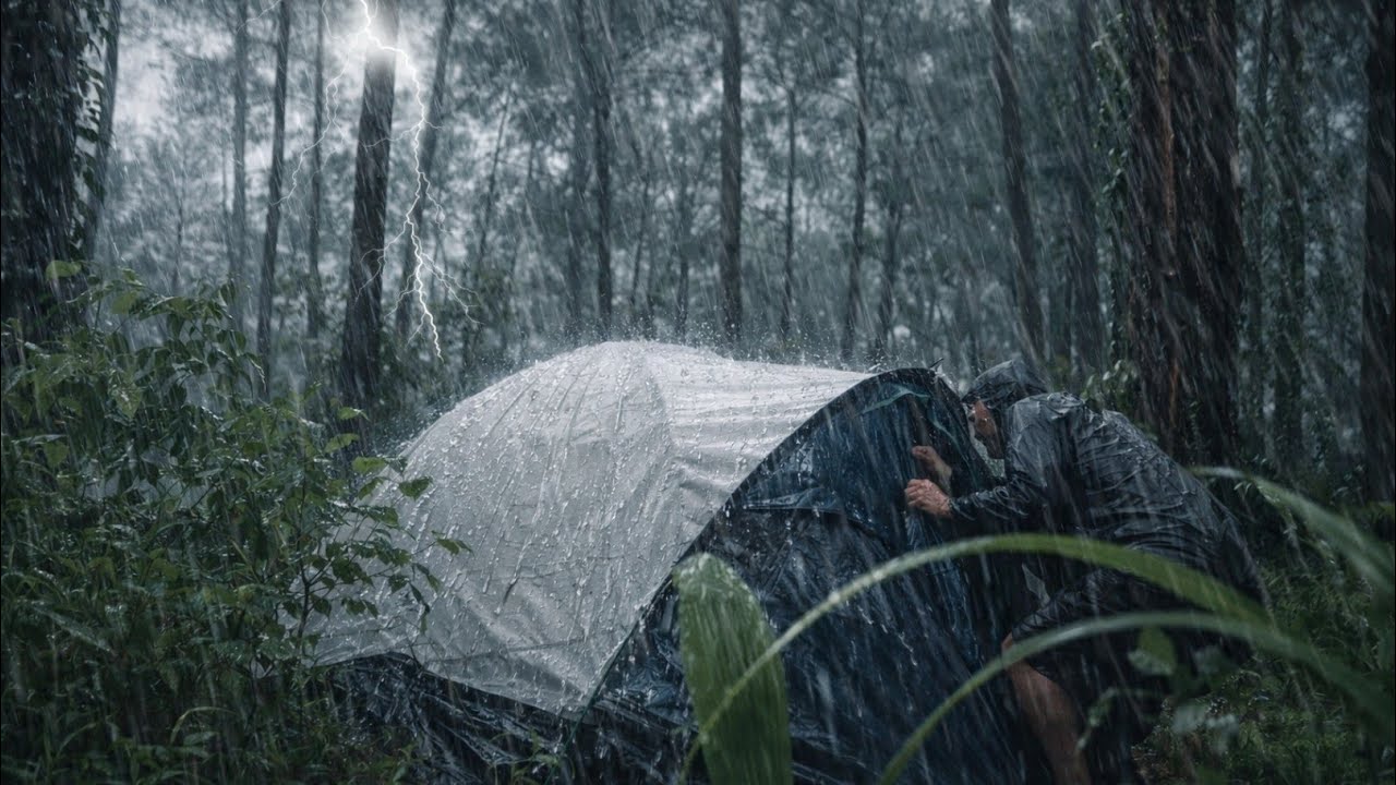 ALONE in a Severe Storm ⛈️ | Heavy Rain Solo Camping (ASMR)