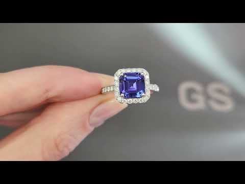 Ring with natural tanzanite 2.24 ct and diamonds in 18K white gold Video  № 1