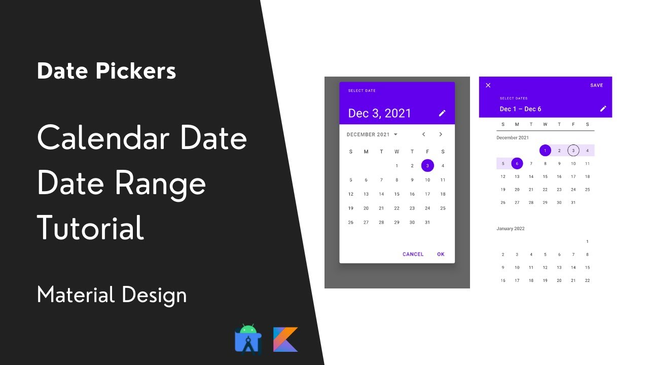 Calender Date, Date Range | Date Pickers | Material Design | Android UI ...