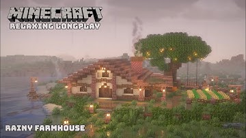 Minecraft Relaxing Longplay – Cozy Farmhouse by the Rainy Waterside (No Commentary)
