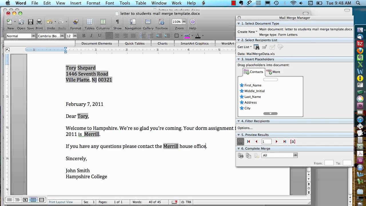 how to do a mail merge on mac os x