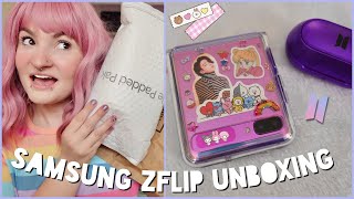 unboxing the samsung z flip✨💜   decorating & first impressions!