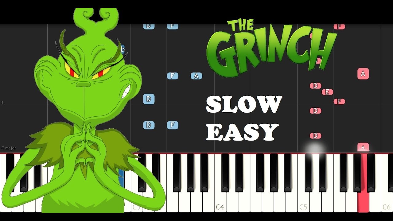 The Grinch - You're a Mean One (2018) (SLOW EASY PIANO TUTORIAL) - YouTube