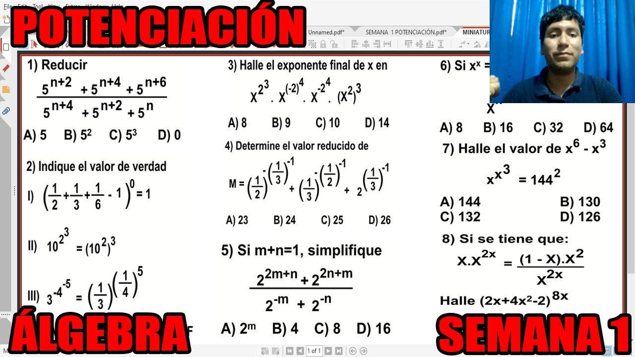 POTENCIACIÓN ALGEBRA (TEORIA Y PRACTICA) SEMANA 1