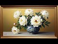 1 Hour of White Peonies in a Blue Vase | Relaxing Art Decor by SSM ART