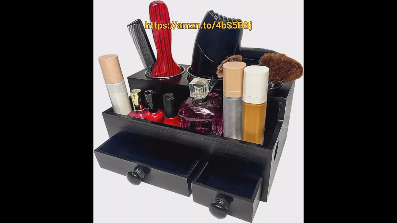 Hair Tool Organizer, Makeup Organizer, Gloss Black Wooden Hair Dryer Holder, Makeup, Toiletries.